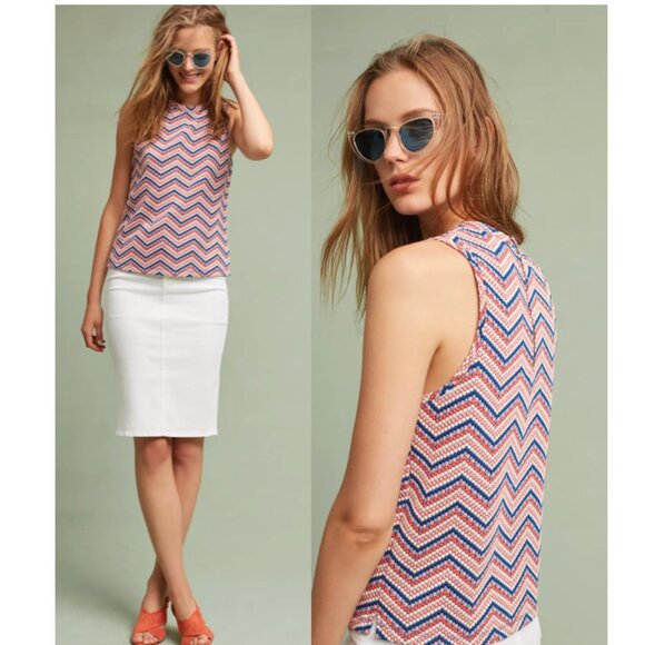 Anthropologie Postage Stamp Jacquard Tank with Back Zipper size L - Picture 2 of 13